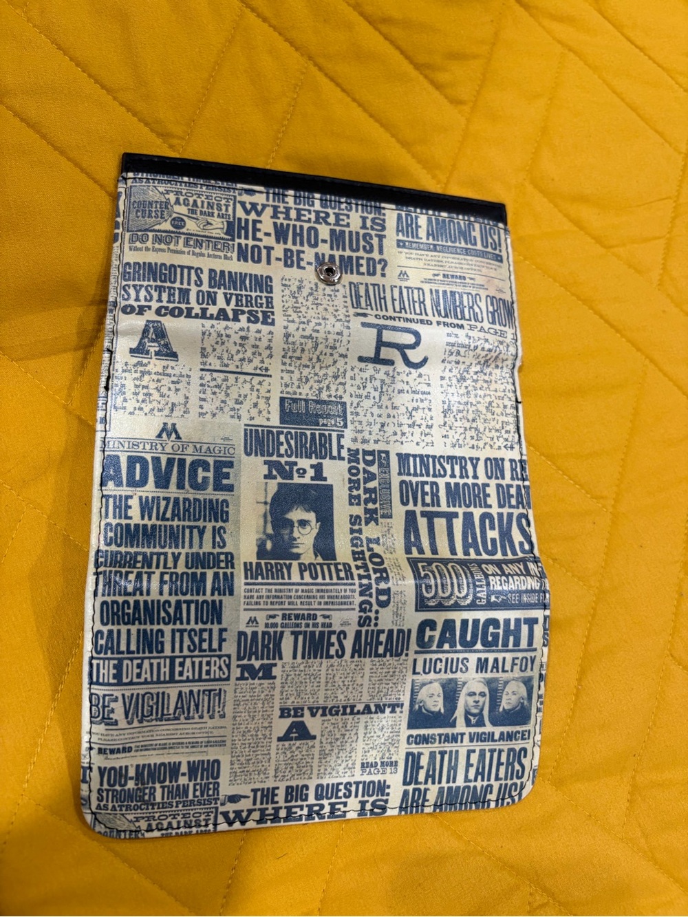 Harry Potter Newspaper Print Pouch in Navy and White